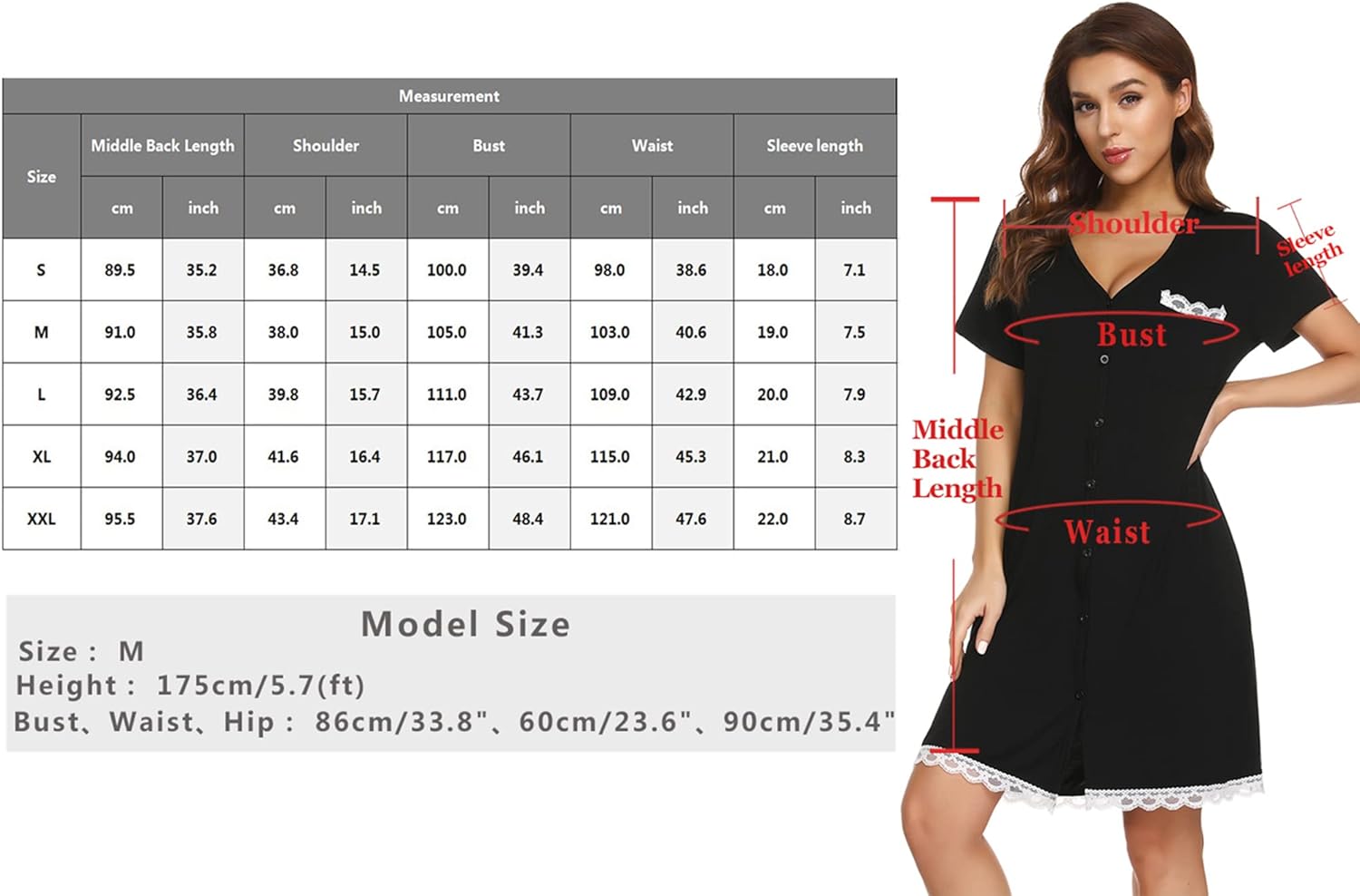 Thumbnail 6 de Uniexcosm Chemise Nuit Allaitement Maternité en Coton – Robe de Nuit Col en V, Manches Courtes, Ouverte Devant