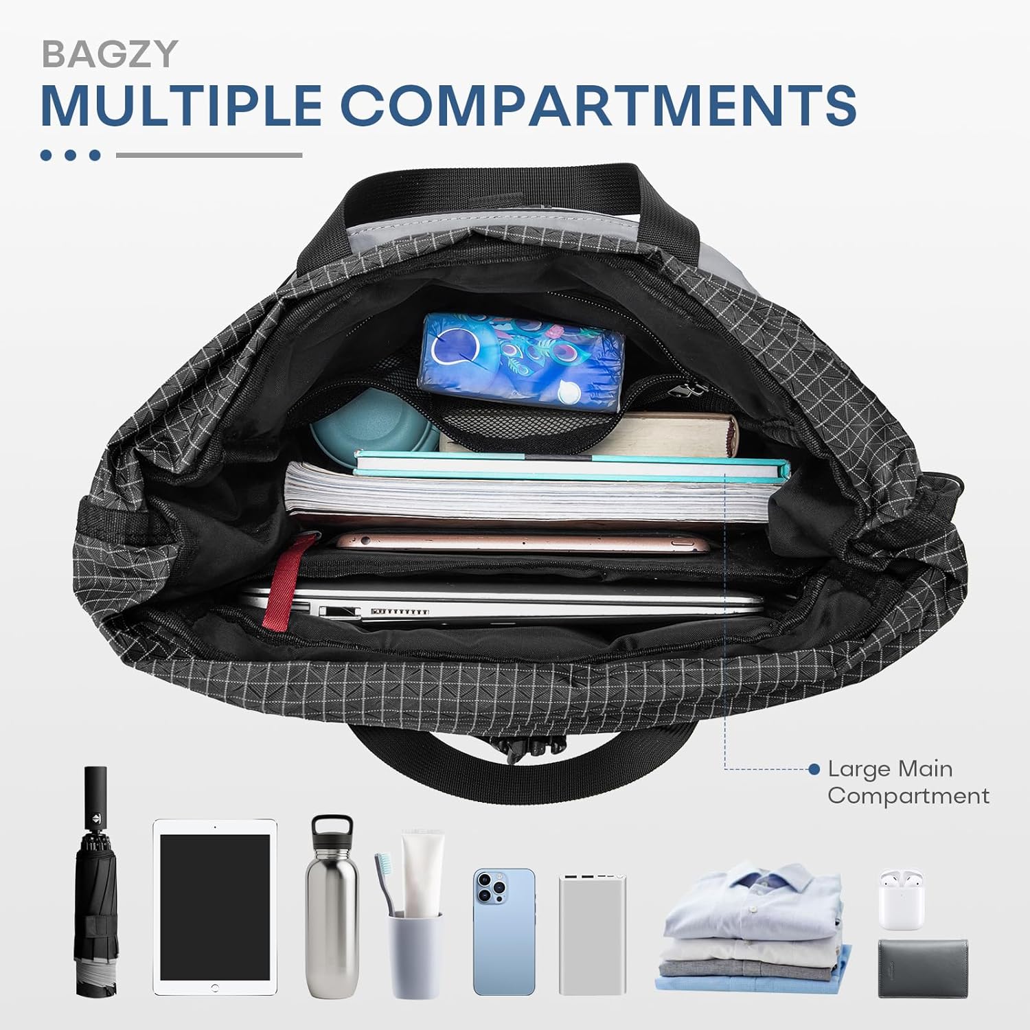 Thumbnail 5 de BAGZY Rolltop Backpack for Travel – 20–30L Expandable, 17 Inch Laptop Compartment, Waterproof