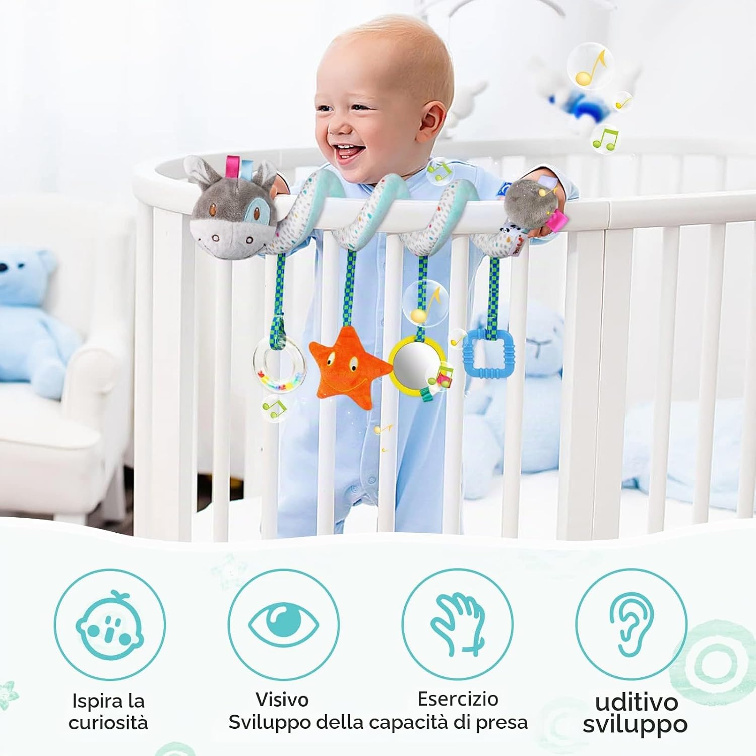 Thumbnail 4 de Vicloon Giocattolo a spirale per passeggino con sonagli e specchio
