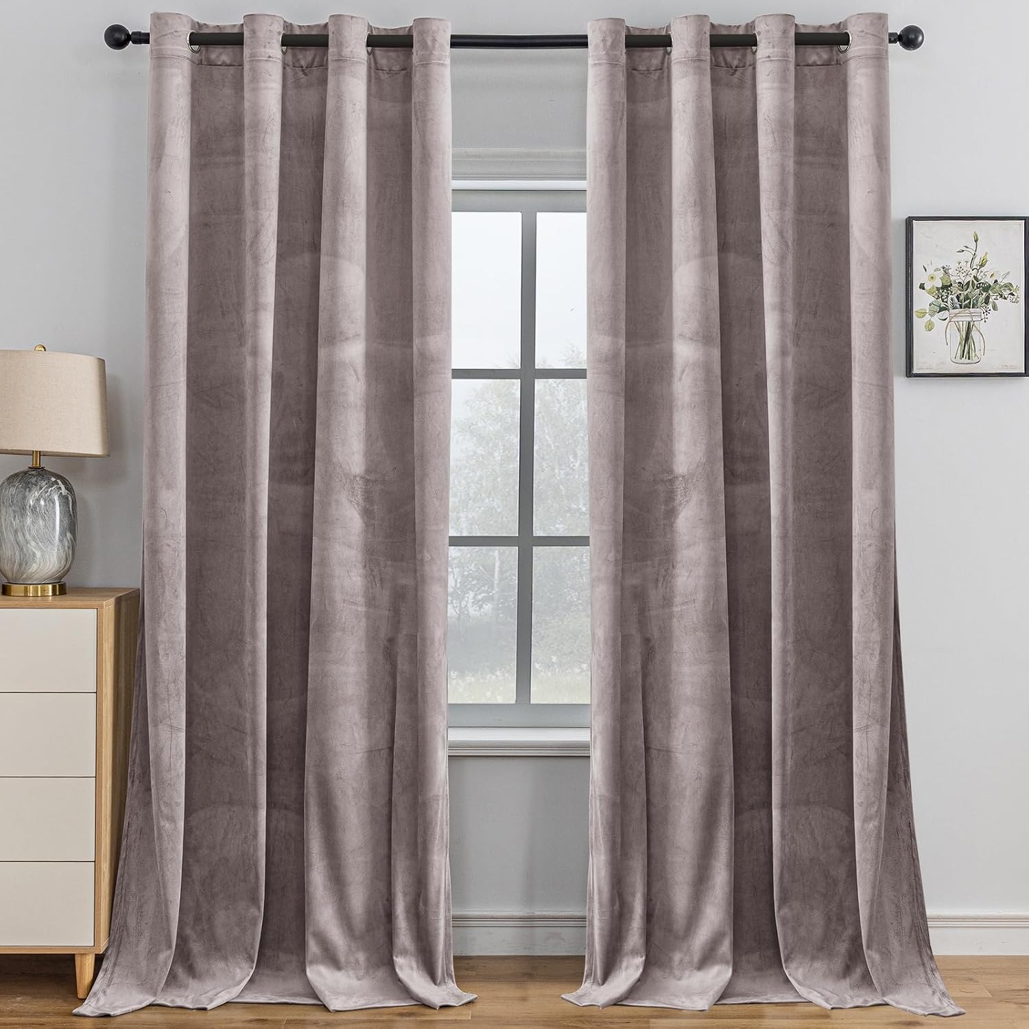 Detalle de YSTELLAA Rideaux Velours Occultants 140×180 Rose Gris