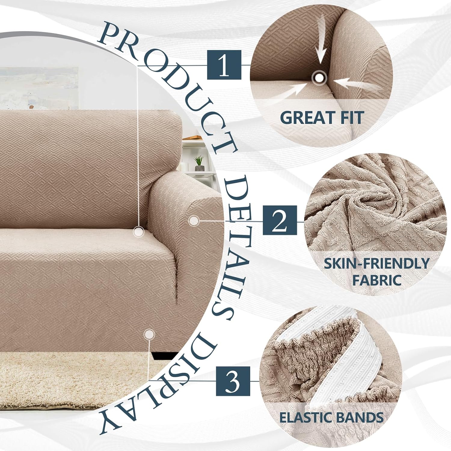 Detalle de Ystyle housse de canapé extensible universelle 4 places avec accoudoirs (kaki)