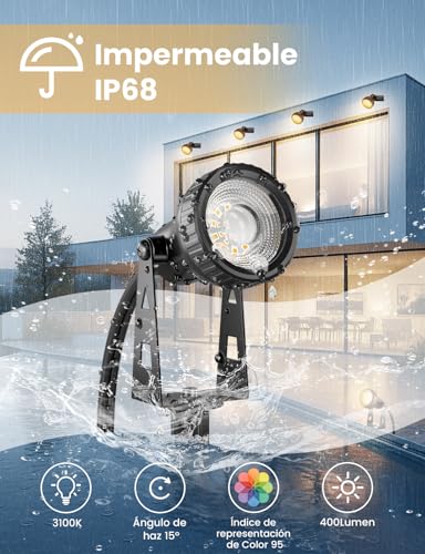 Detalle de ZOTOYI Focos LED de Jardín IP68 4-en-1: iluminación exterior ajustable y de bajo consumo