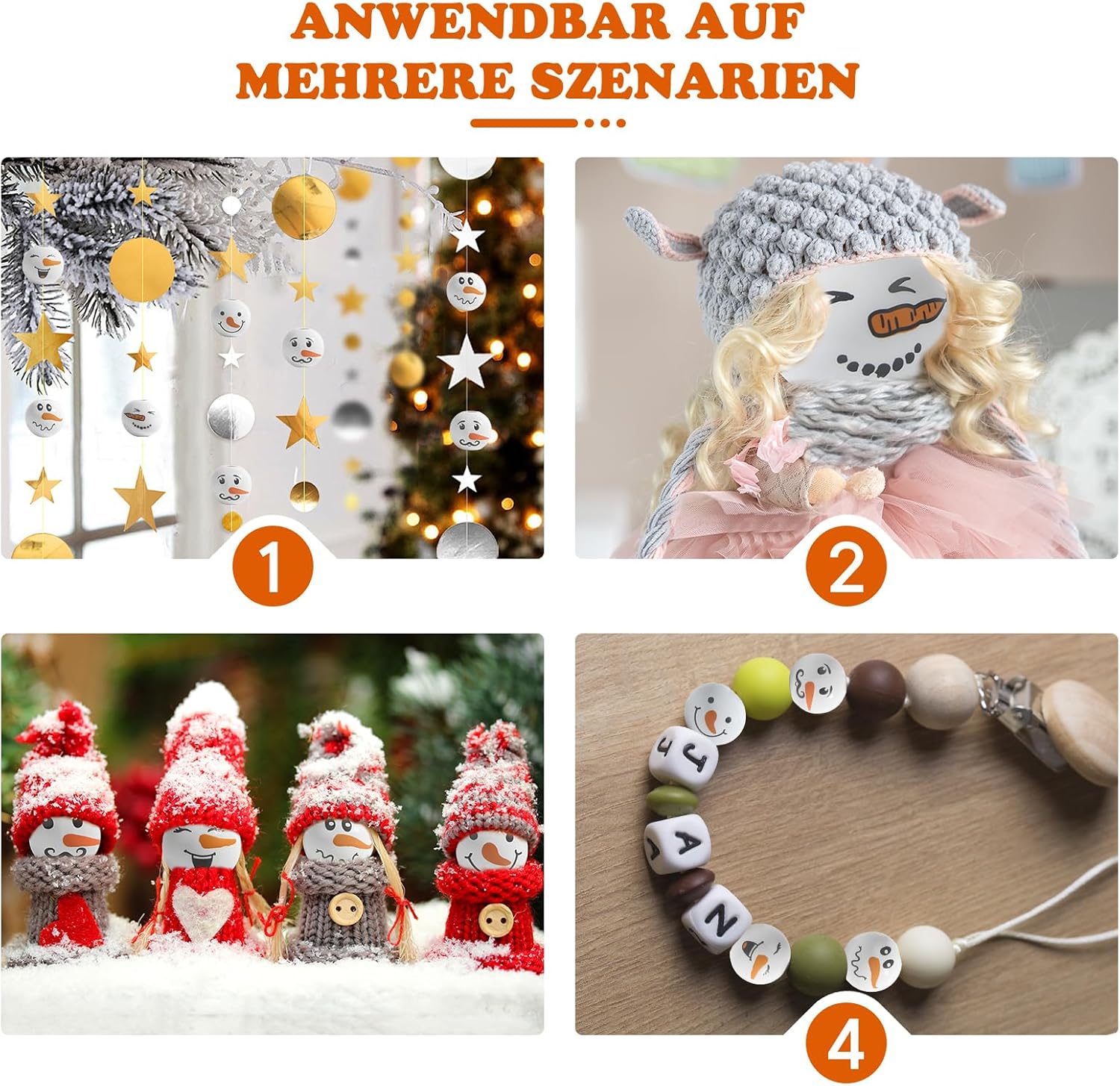Detalle de 100 Stück Schneemann Holzperlen mit Gesicht 20mm – 5 Designs für DIY Weihnachtsschmuck