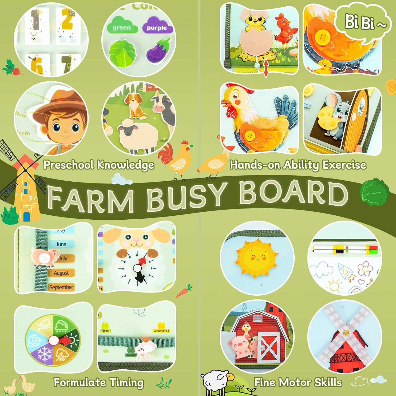 Detalle 2 de Almaxi Busy Board Montessori 10 in 1 per bambini 1–4 anni