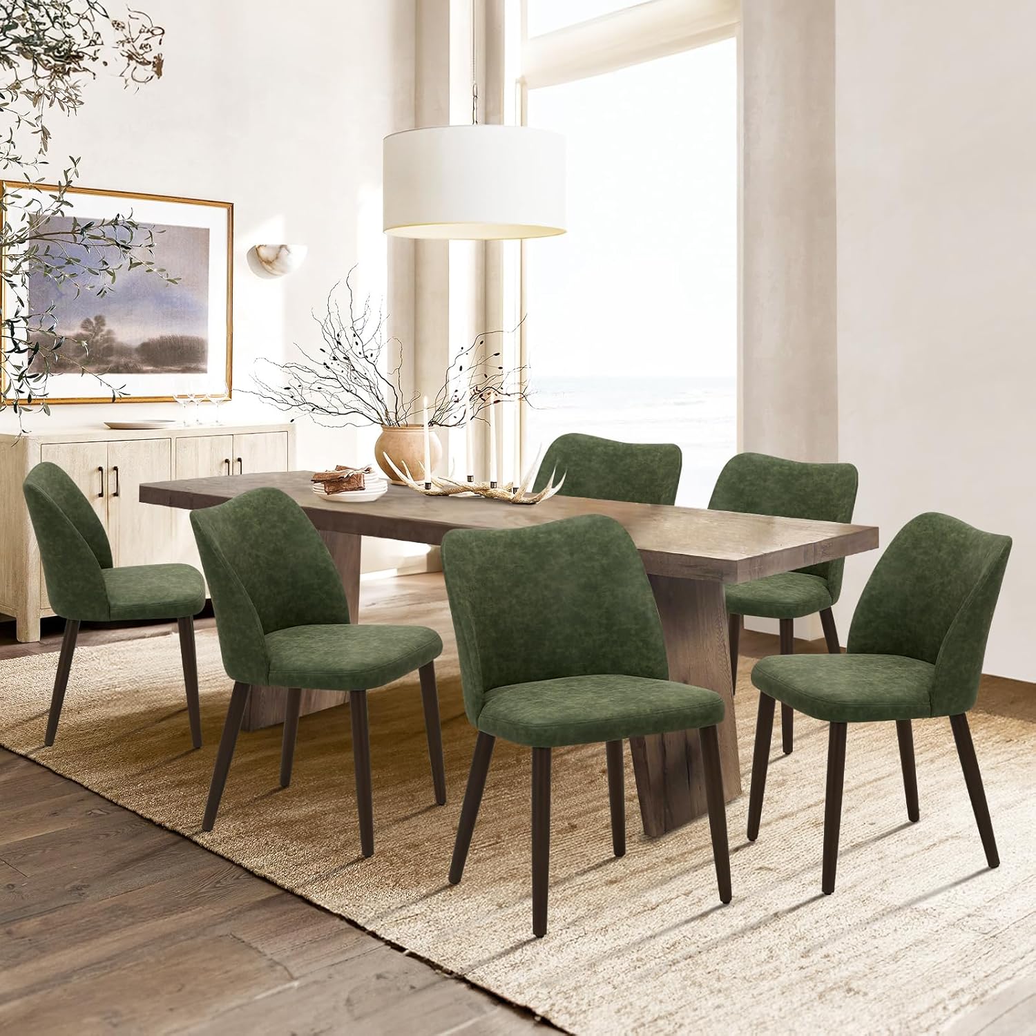 Detalle de COLAMY 3008 Upholstered Dining Chairs, Set of 6, Green Fabric