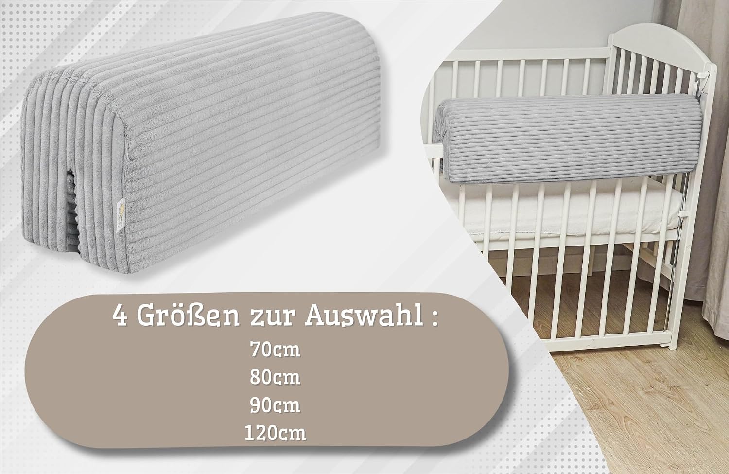 Detalle de Bettkantenschutz 80 cm für Kinderbetten Hellgrau