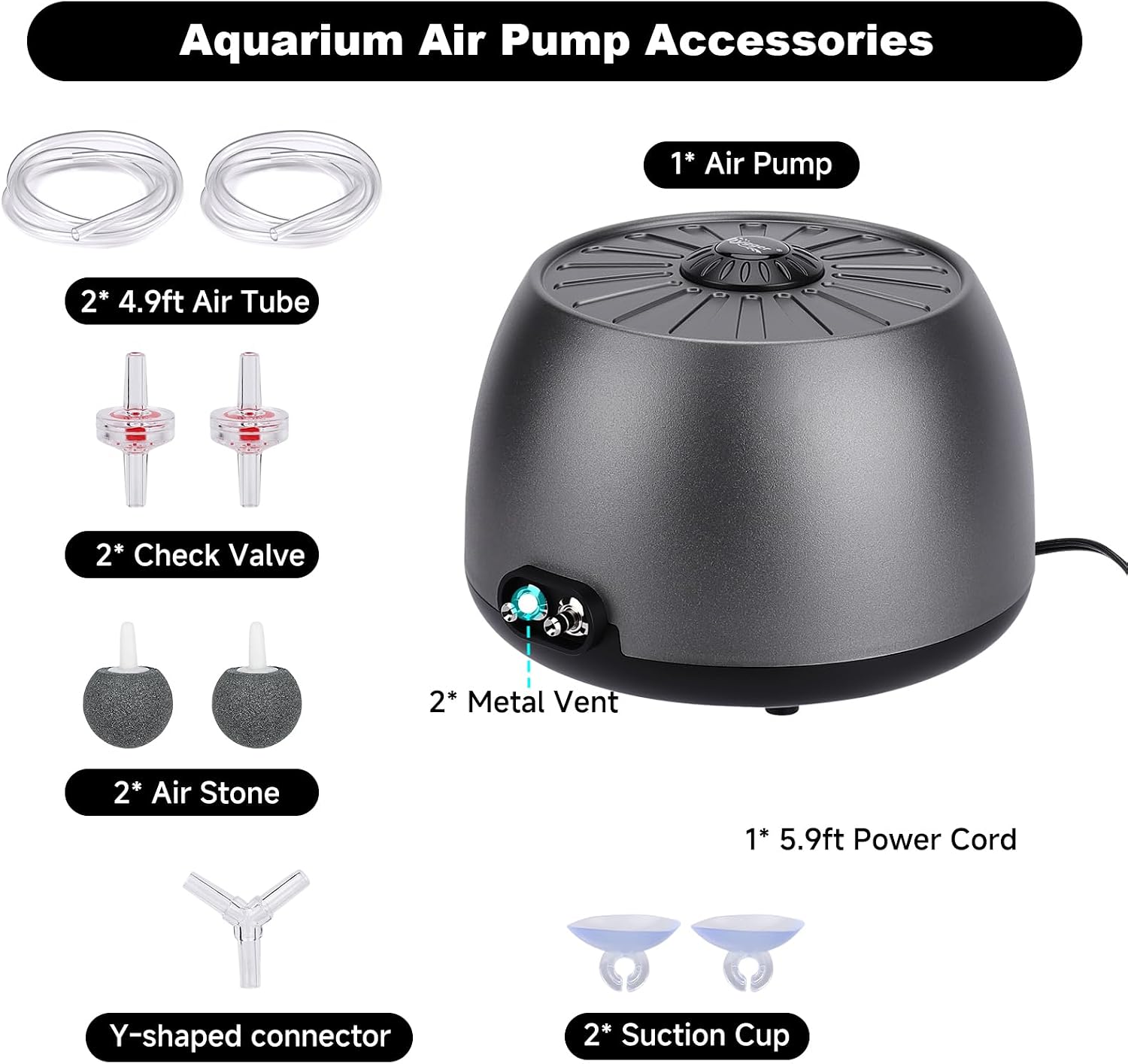 Thumbnail 6 de hygger Aquarium Air Pump Quiet 35 dB, 2-outlet air pump 🐟