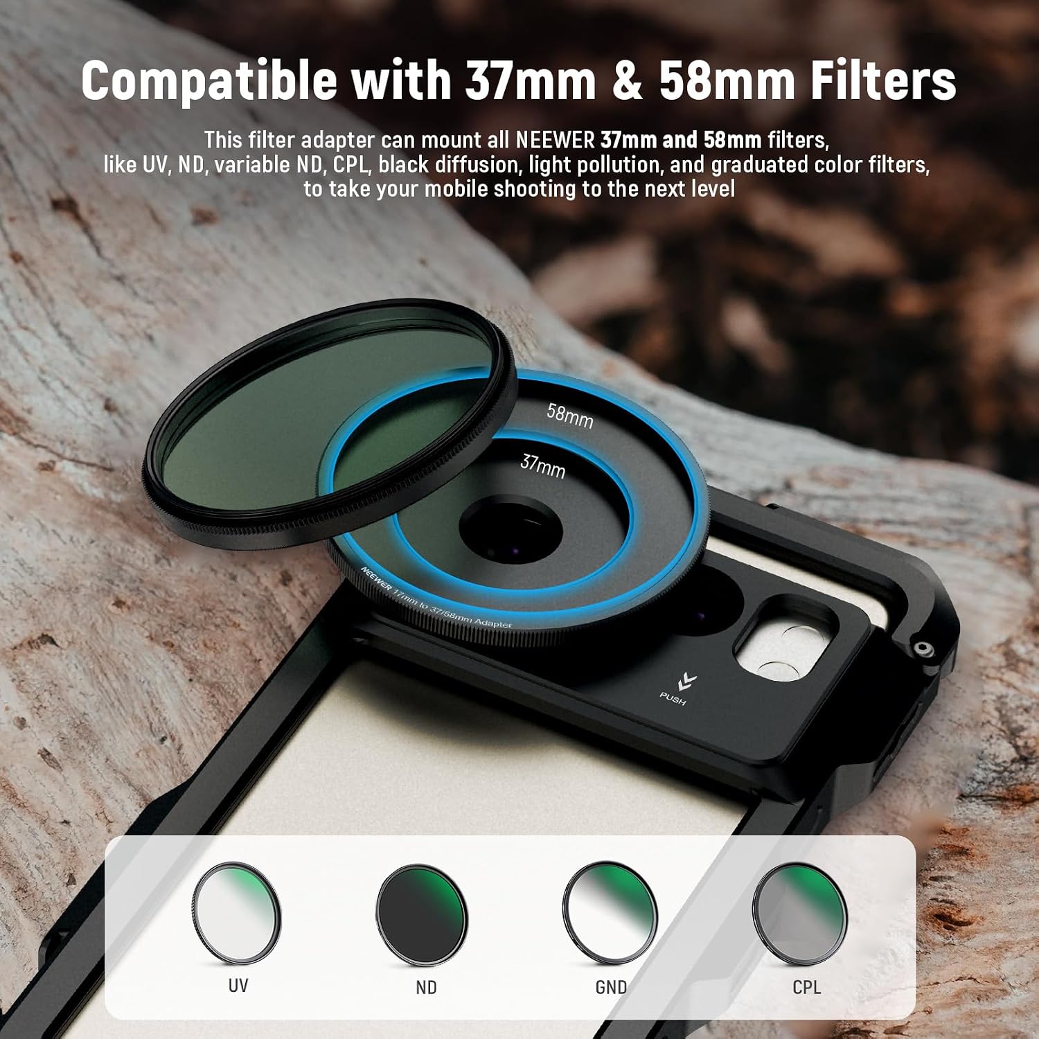 Detalle 2 de NEEWER 17mm–58mm filter adapter ring for phone rig