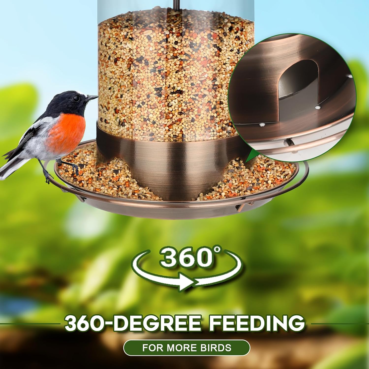Thumbnail 6 de Gbekery HKTY-WSQ-GTCG Hanging Bird Feeder, 2 lb Capacity, Copper, 360° Tray