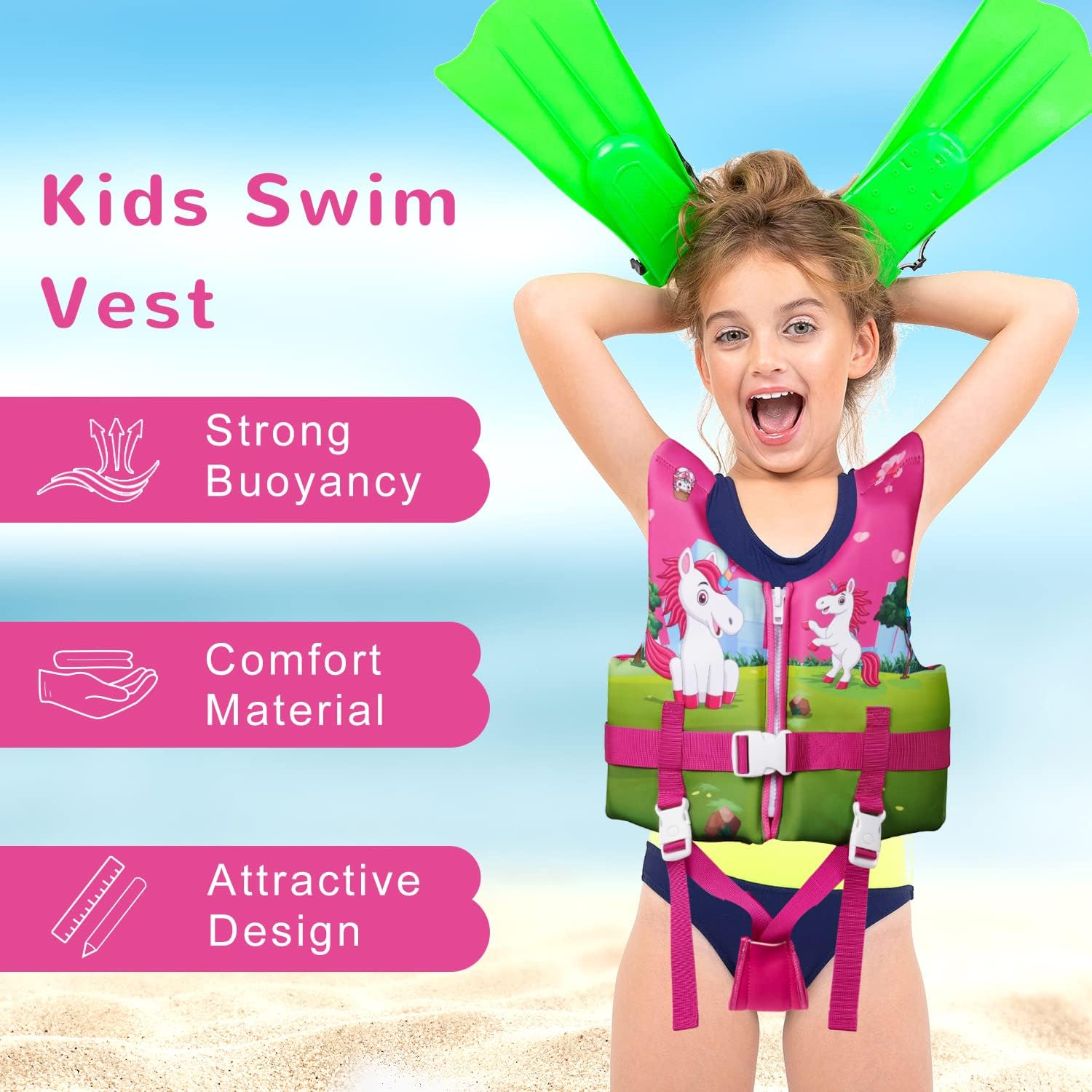 Thumbnail 1 de REALIKE Kids Swim Vest for Toddlers: Adjustable Safety Straps for Confident Swimming