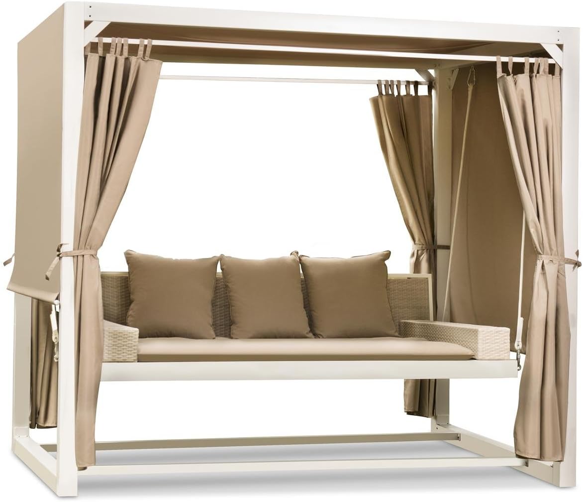 Detalle de Blumfeldt Garden Swing Seat, 3-Seater with Canopy, Curtains and Cushions
