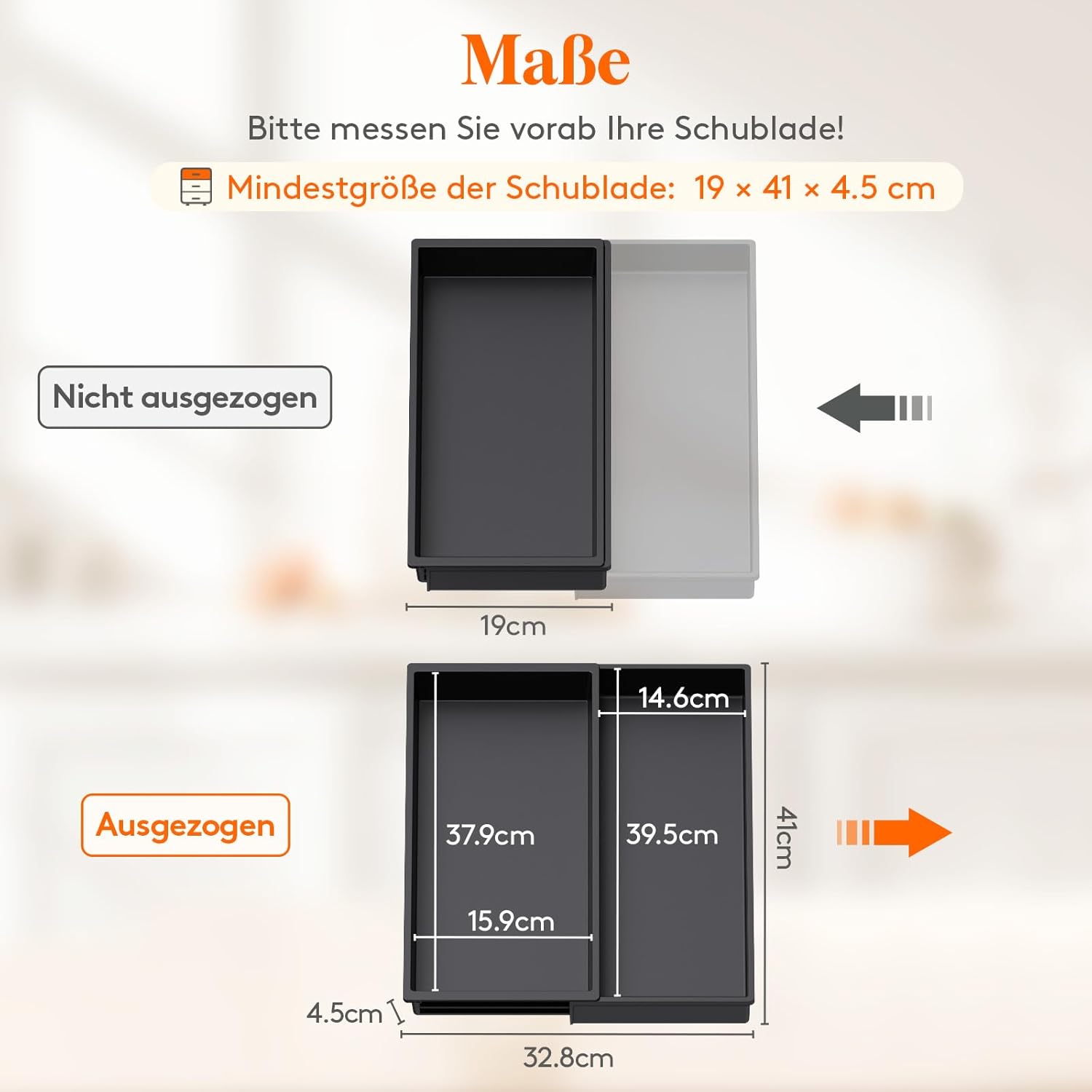 Thumbnail 2 de Lifewit Besteckkasten für Schubladen – erweiterbar auf 32,8 cm, Organizer aus BPA-freiem PP in Schwarz