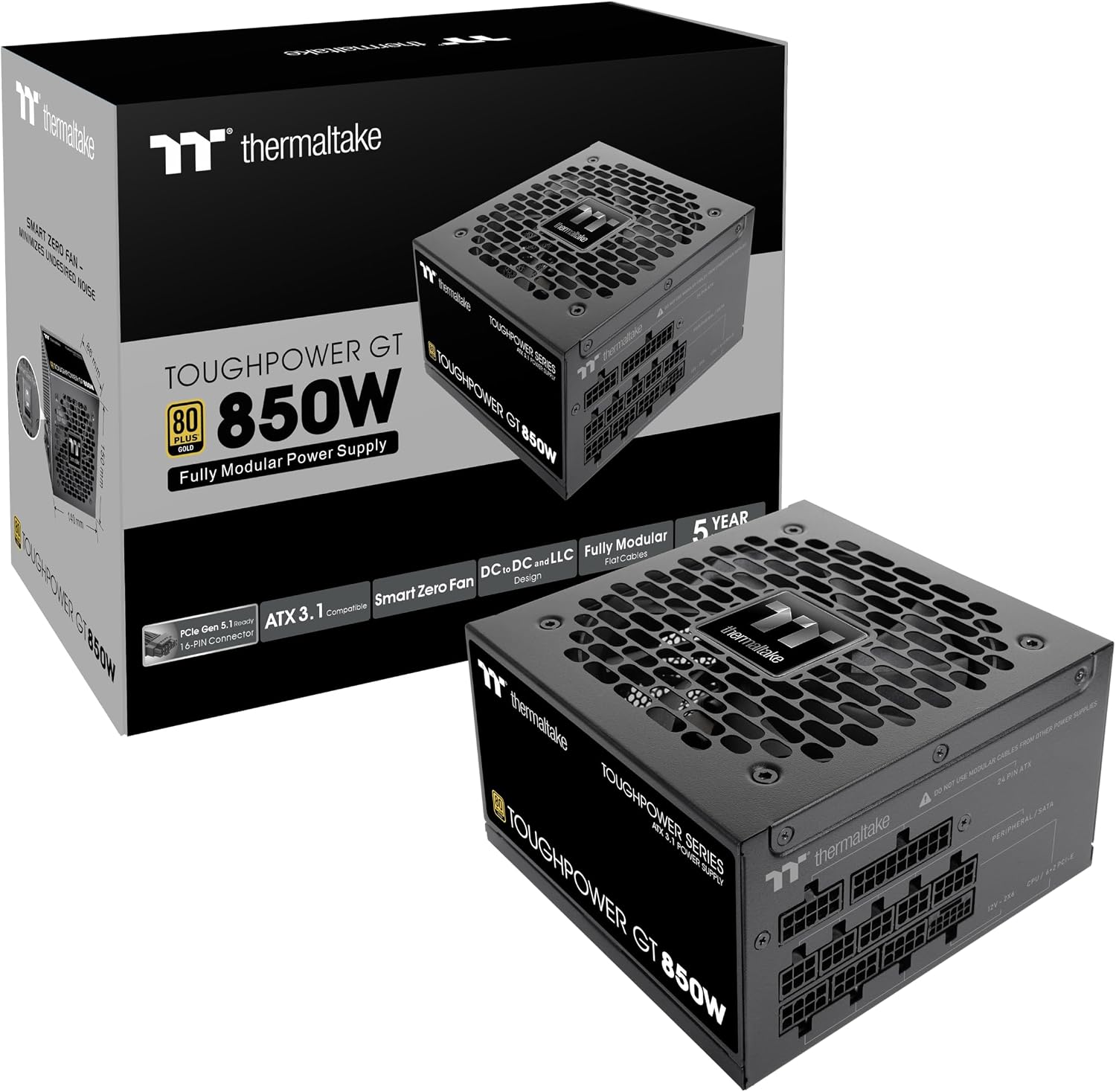 Detalle de Thermaltake Toughpower GT 850W Netzteil – ATX 3.1, 80 Plus Gold, vollmodular, PCIe 5.1
