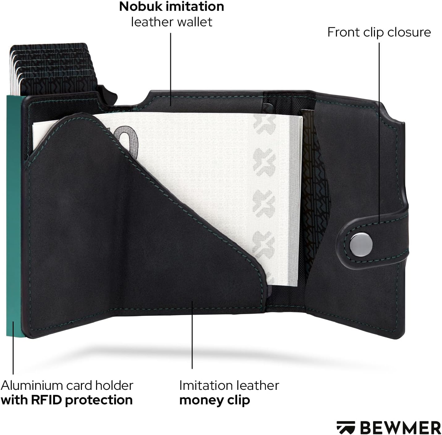 Thumbnail 3 de BEWMER v2 Shielded Slim Wallet mit Münzfach – RFID-Schutz, Kartenetui & Münzfach