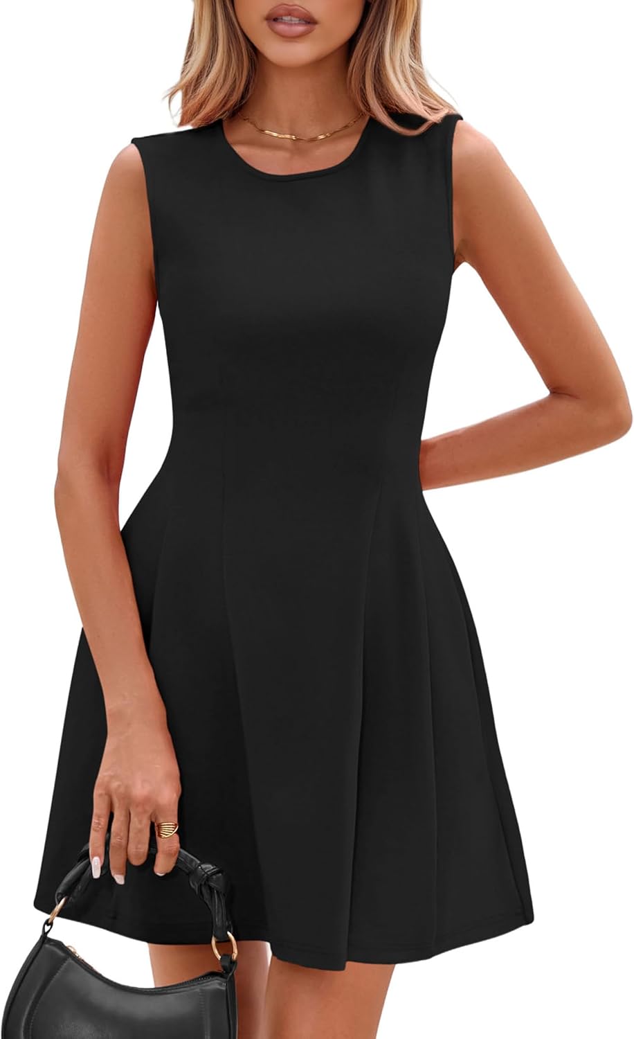Detalle de PRETTYGARDEN A-Line Sleeveless Mini Dress with Round Neck and Fit-and-Flare Shape