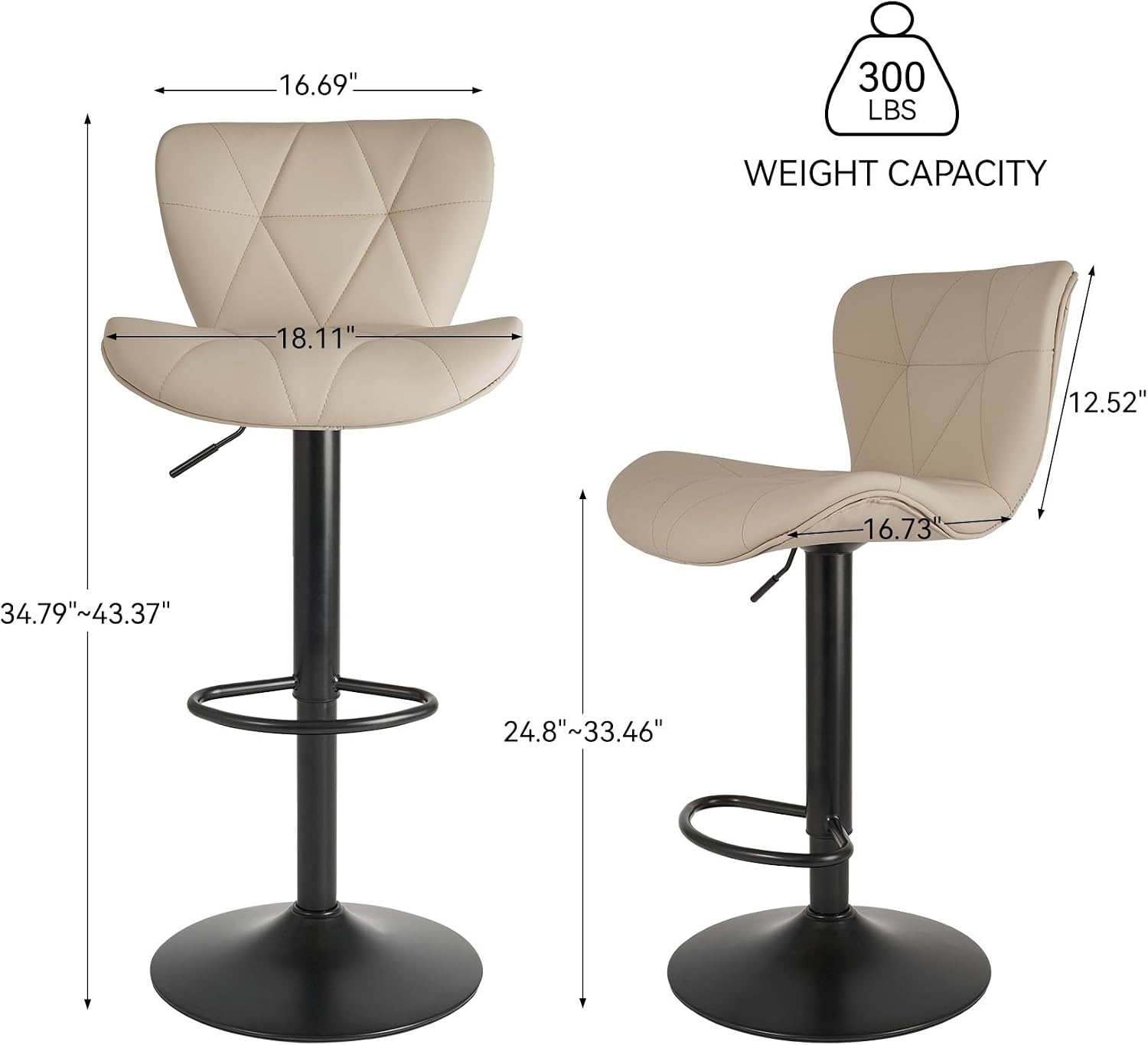 Detalle 2 de Nalupatio Set of 4 Adjustable Swivel Bar Stools, Khaki Faux Leather