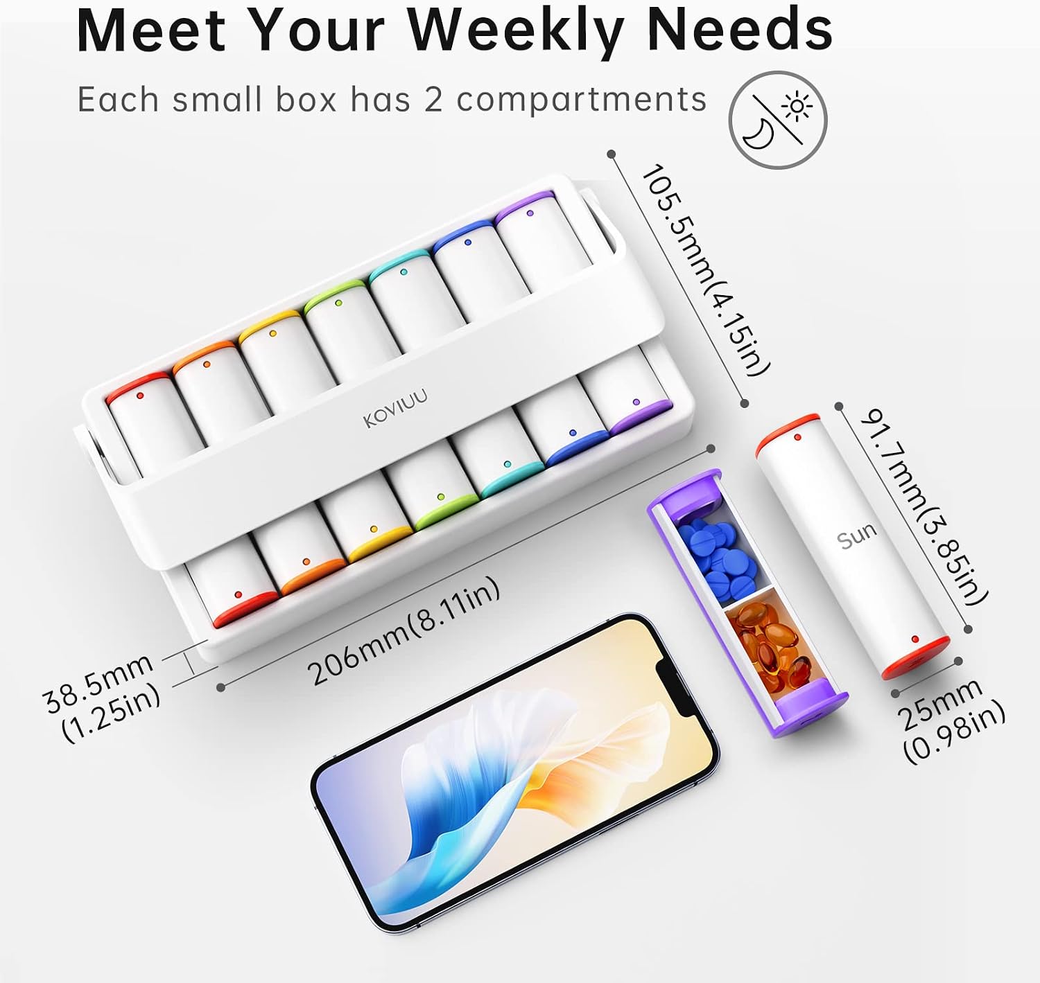 Thumbnail 1 de KOVIUU Weekly Pill Organizer, 7-Day AM/PM, 14 Compartments, Rotating Handle