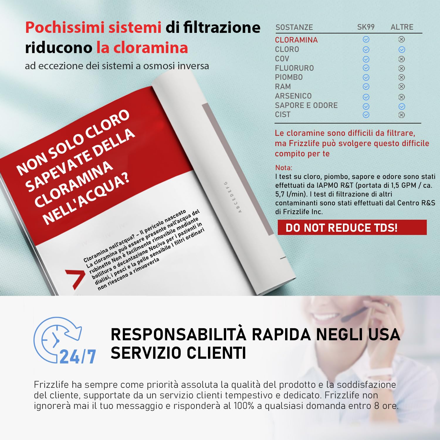Detalle de Frizzlife SP99-NEW: sistema di filtrazione sottolavello a 3 stadi con rubinetto nichelato
