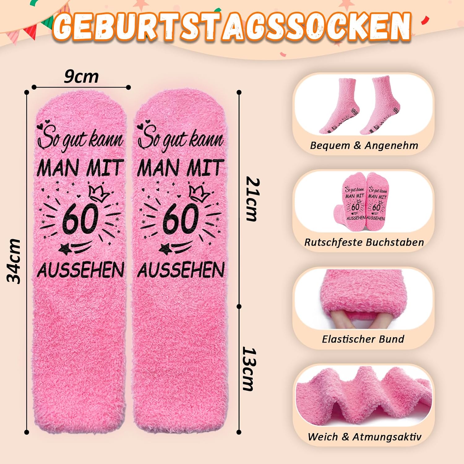 Detalle 2 de WAMIOKAGRO Geschenk-Set zum 60. Geburtstag für Frauen: Kosmetiktasche, Socken & Schlüsselanhänger