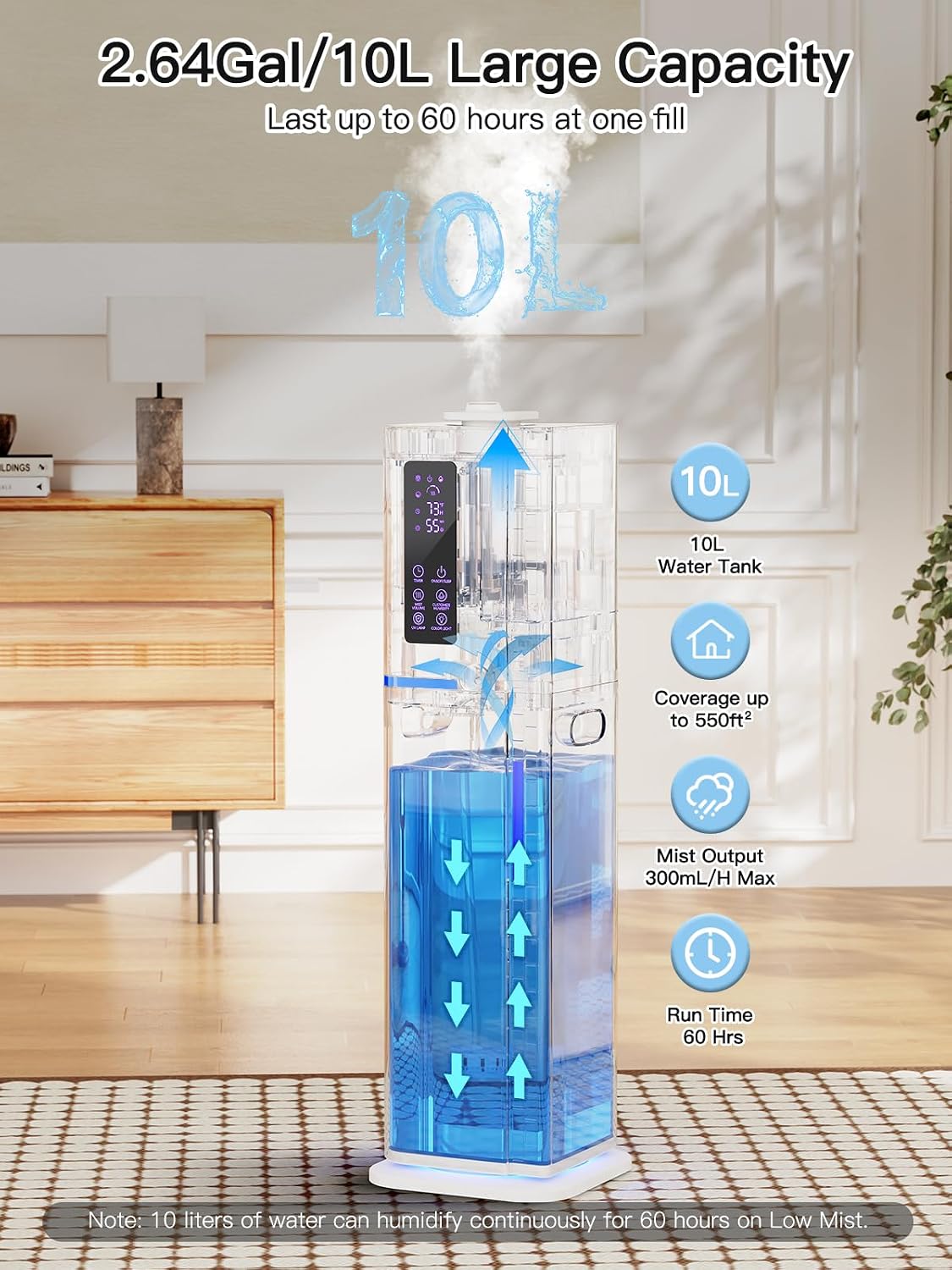 Detalle 2 de Zeova 10L Humidifier 60H Runtime, Quiet Home 🌫