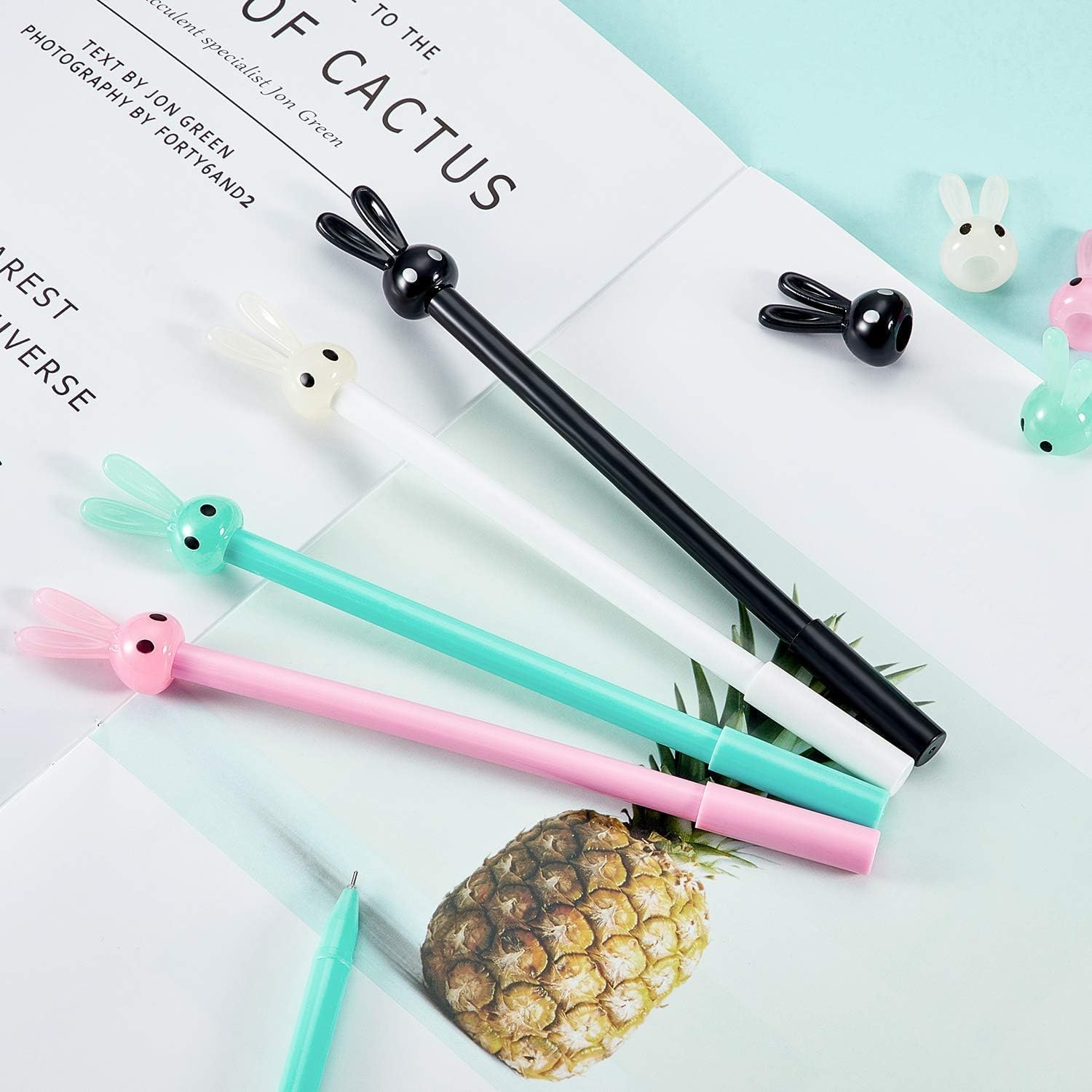 Thumbnail 2 de 24-pack Easter gel ink pens with cartoon bunny & carrot designs (0.5 mm black) – novelty writing pens for school, office and gifts