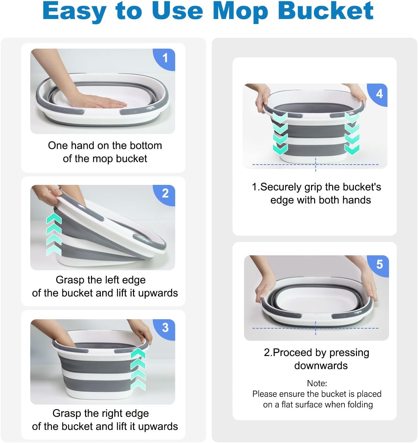 Detalle 2 de Zonopy ZP-Bucket 16L Collapsible Silicone Mop Bucket with Handles, Grey