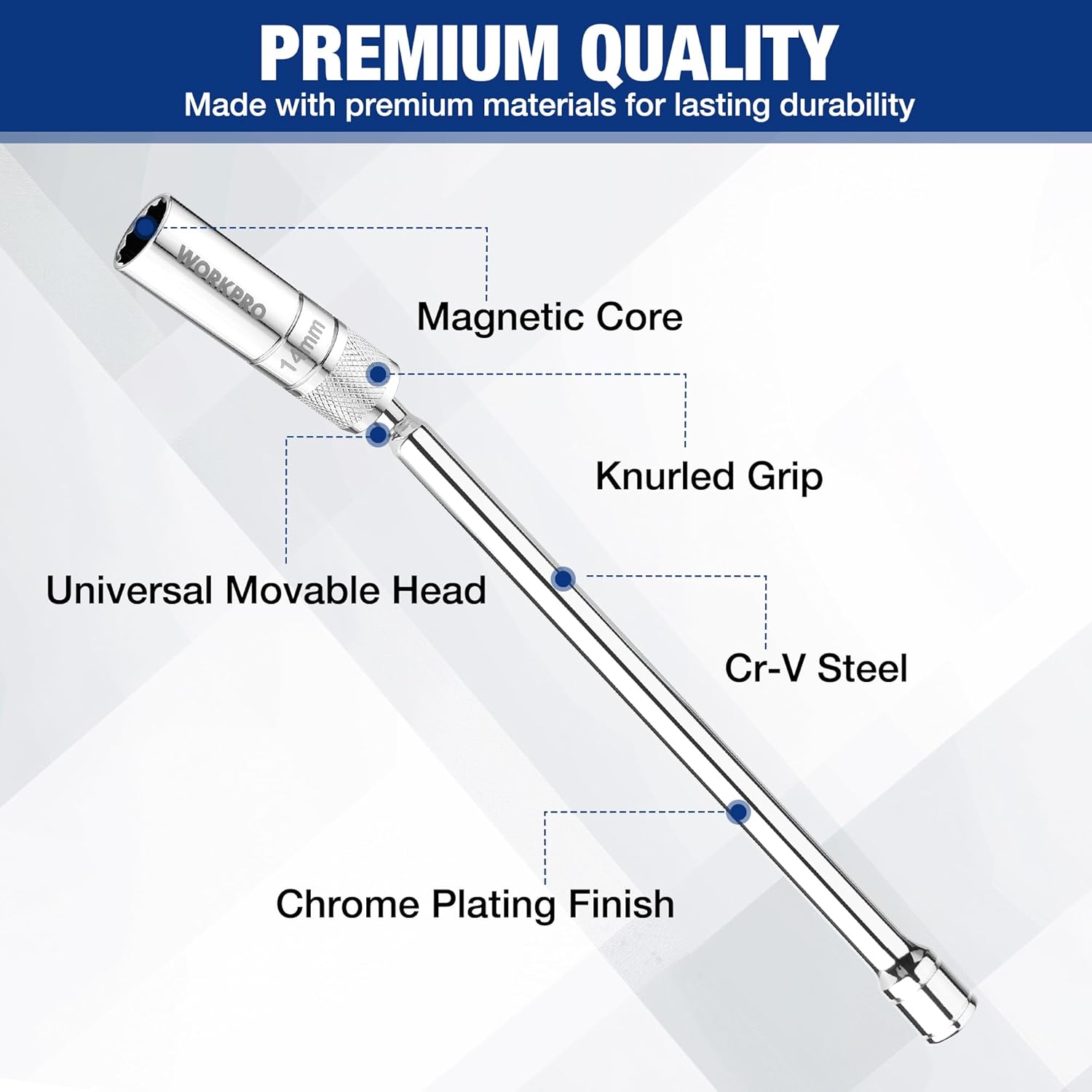 Thumbnail 2 de WORKPRO 14mm Magnetic Spark Plug Socket 300mm 🔧
