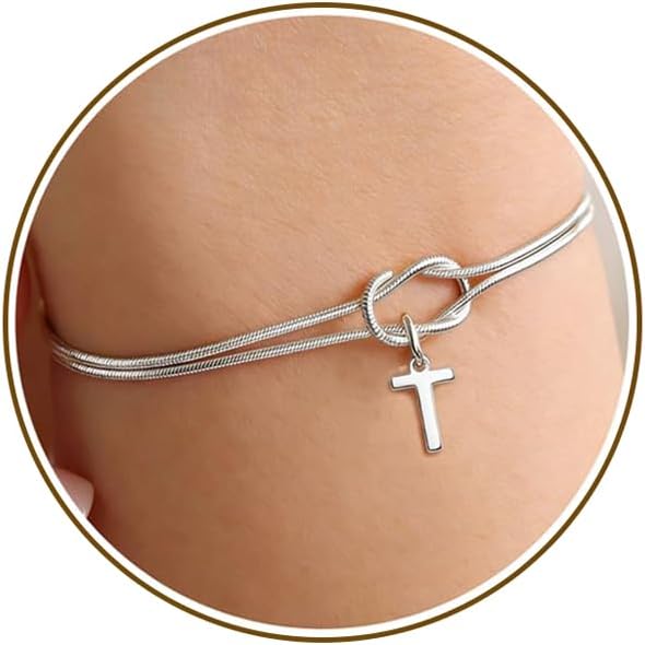 Detalle de DORANA Sterling Silver Initial Bracelet with Love Knot – 6.5 inch + 2 inch Extension