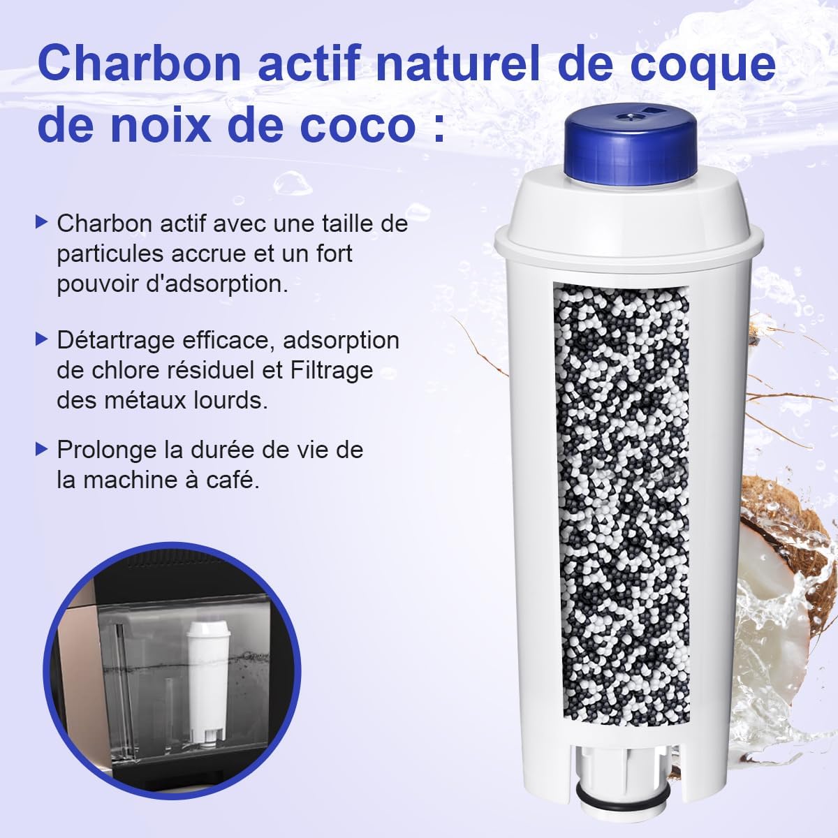 Detalle de FILSWA-waterfilter voor De’Longhi ECAM, actieve kool, verpakking van 6
