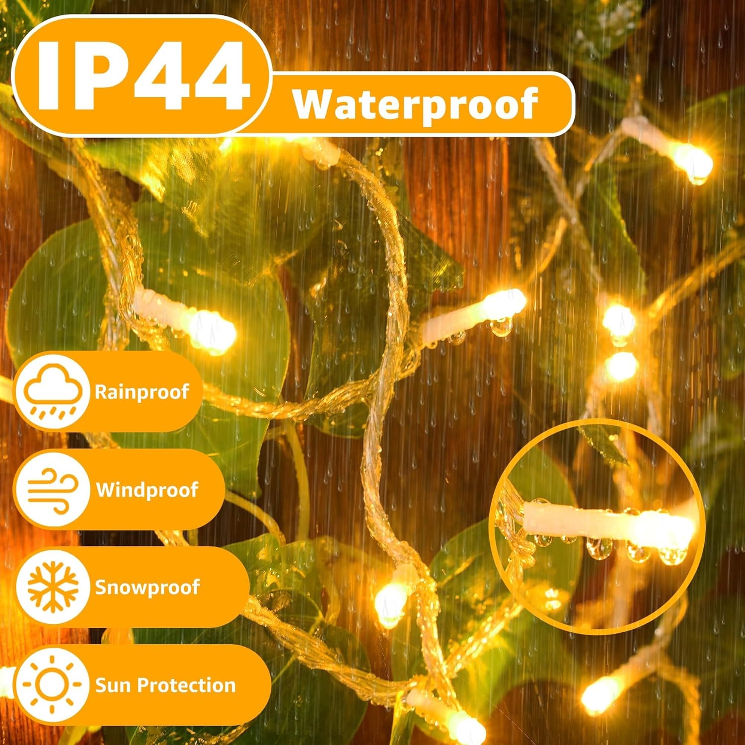 Detalle 2 de Ollny Christmas Tree Lights 20m 200 LED outdoor fairy lights (mains powered) with remote and timer