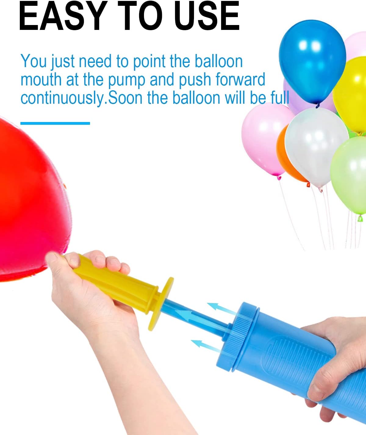 Detalle de Ballonpumpe Hand – Luftpumpe für Ballons, Blau/Rosa, 17,5 × 5 cm