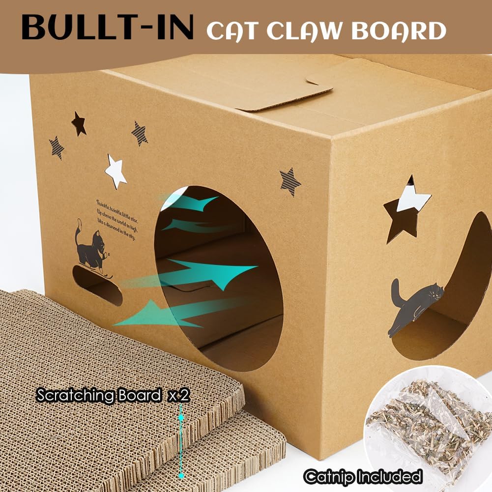 Detalle de Large Cardboard Cat House for Multi-Cat Household (43x30x30cm) – 2-in-1 Scratcher Box