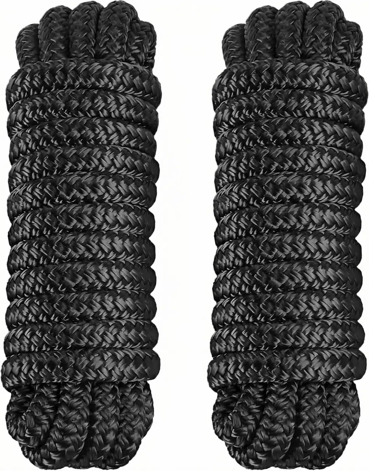 PACTHSD 2-Pack 3/8" x 15' Dock Lines with 12" Loops, Double-Braided Marine-Grade Nylon (Black)