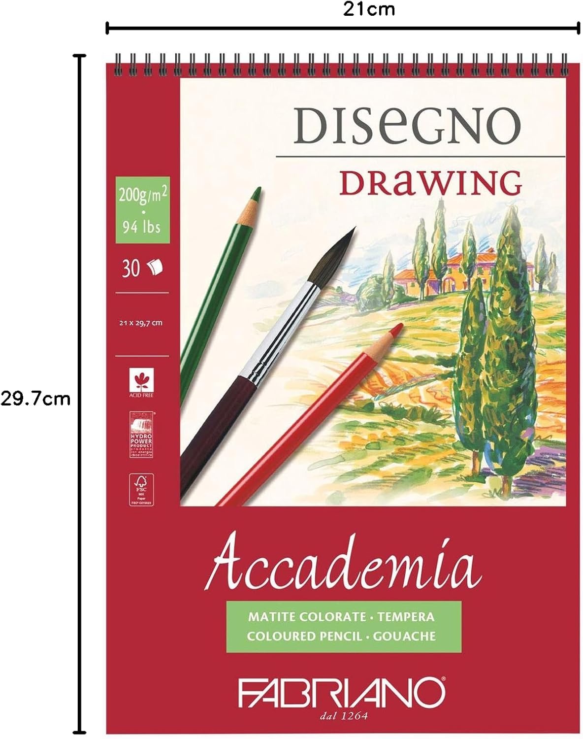 Detalle 2 de Fabriano Accademia Disegno 44202129 tekenblok A4, 200 g/m², spiraalbinding