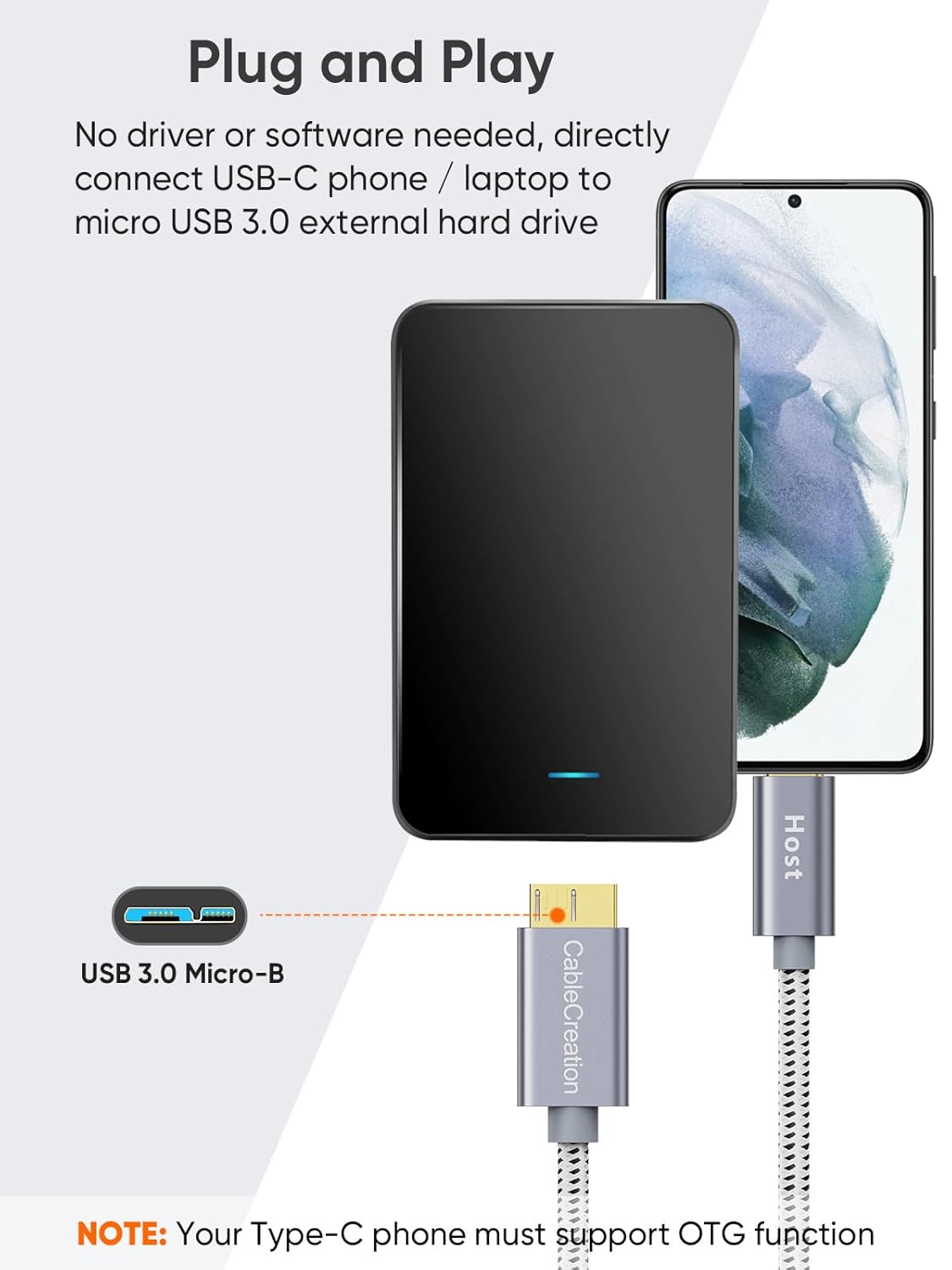 Thumbnail 4 de CableCreation USB-C zu Micro-B 3.0 Kabel (Gen2, 10 Gbps) 30 cm Grau – für MacBook Pro & Chromebook Pixel