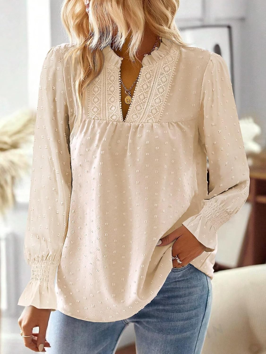 Thumbnail 1 de TUUHAW Langarmshirt Damen Boho V-Ausschnitt