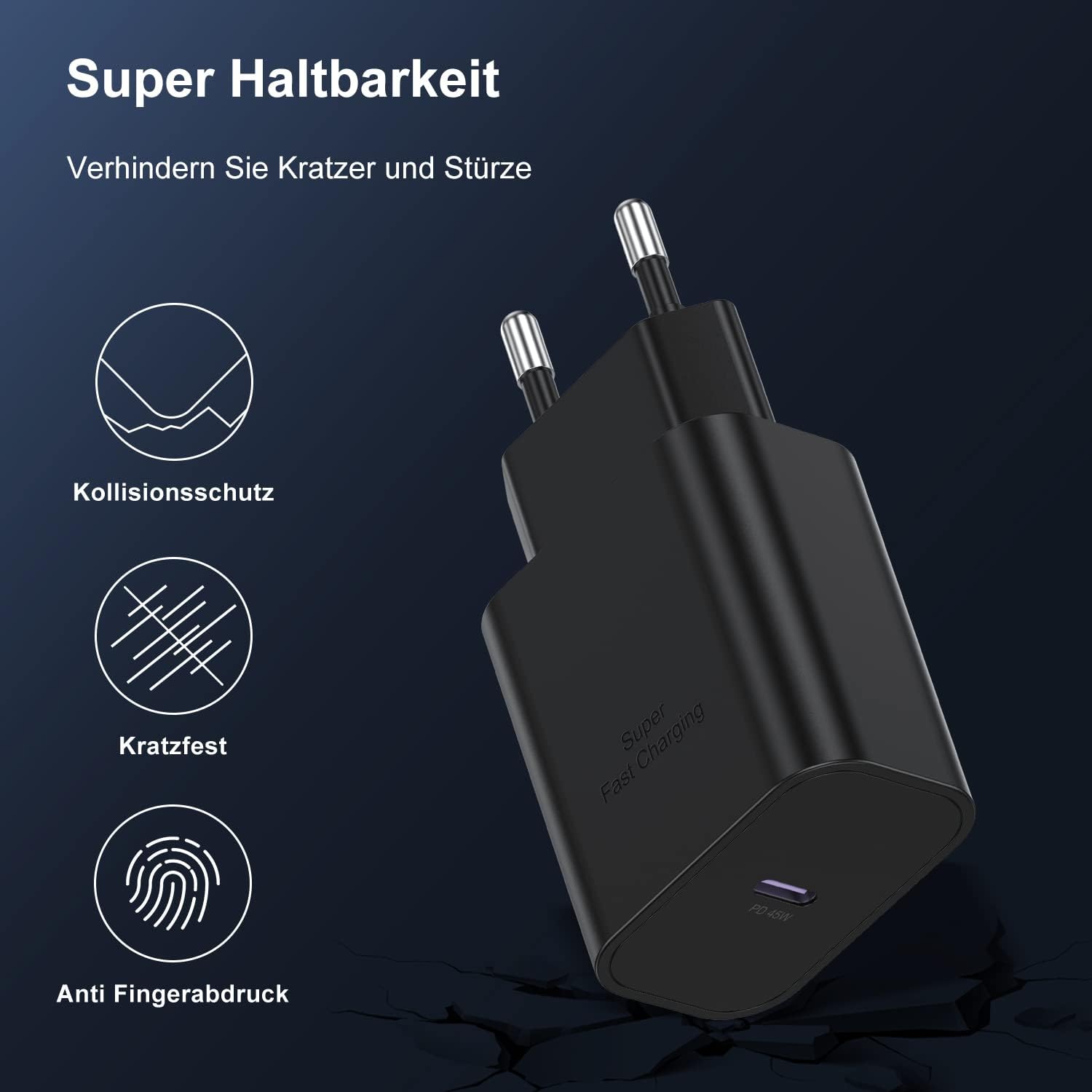 Detalle 2 de Chargeur USB-C 45W Samsung avec câbles USB-C 1 m et 2 m – rapide et polyvalent