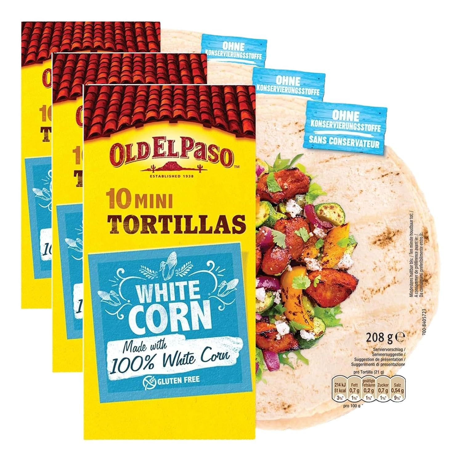 Old El Paso Street Market Tortillas (glutenfrei) – mexikanische Wraps aus weißem Mais, 3er-Pack mit 208 g