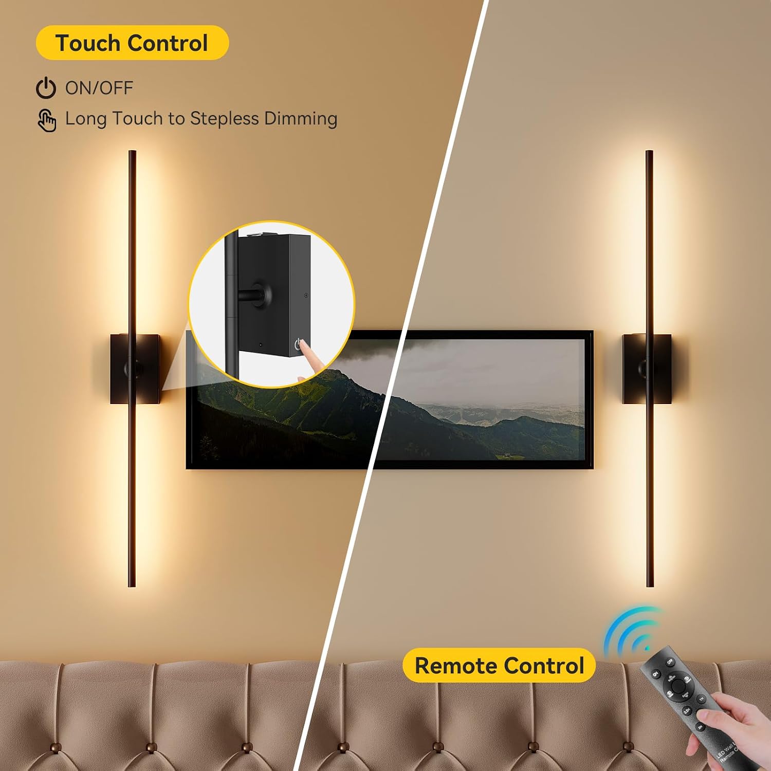 Detalle de Ouyulong WS-04 Battery-Powered Wall Sconces, Set of 2, Remote Dimming
