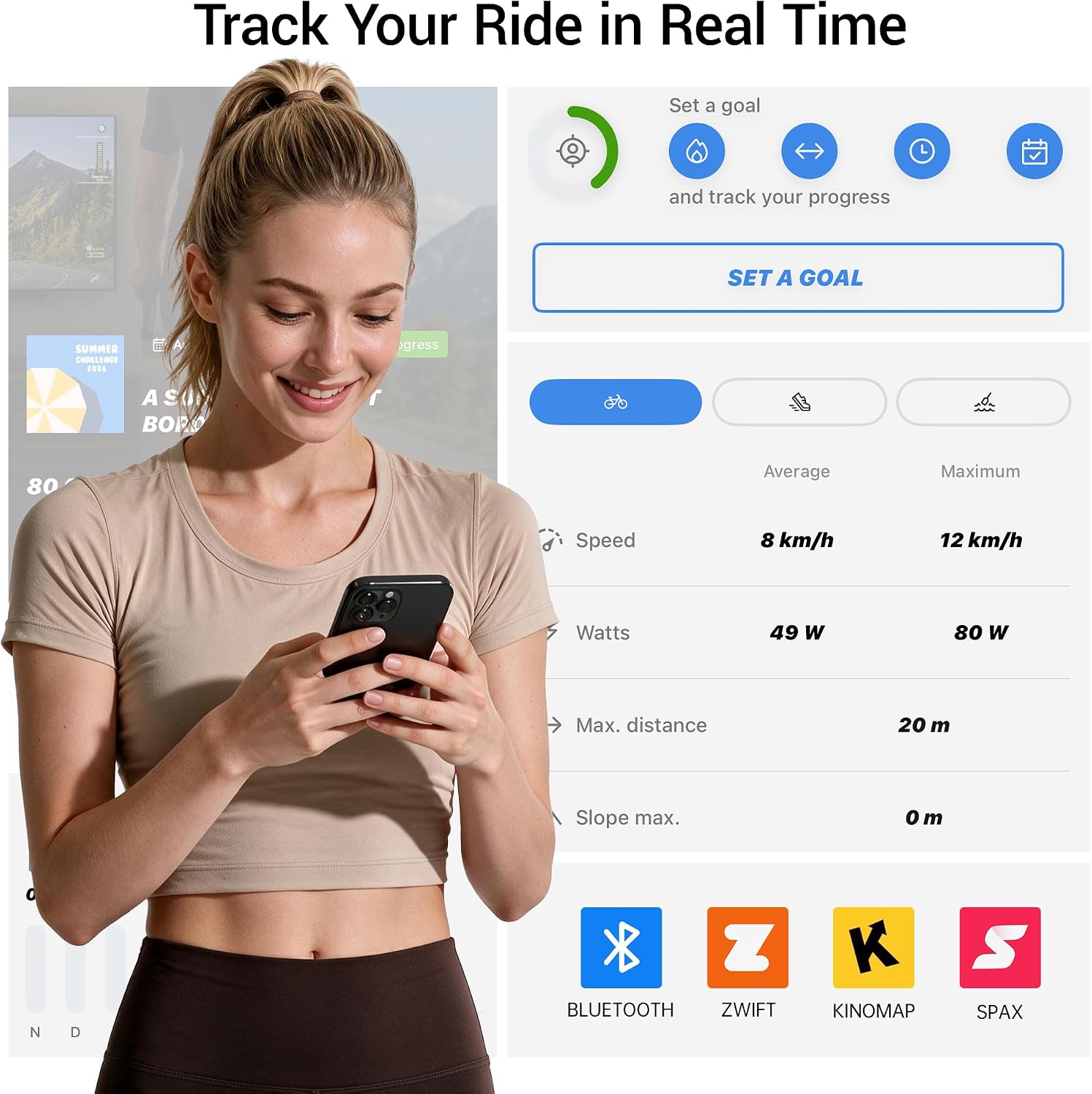 Detalle de CURSOR Exercise Bike with Magnetic Resistance, App Connectivity, and Adjustable Seat