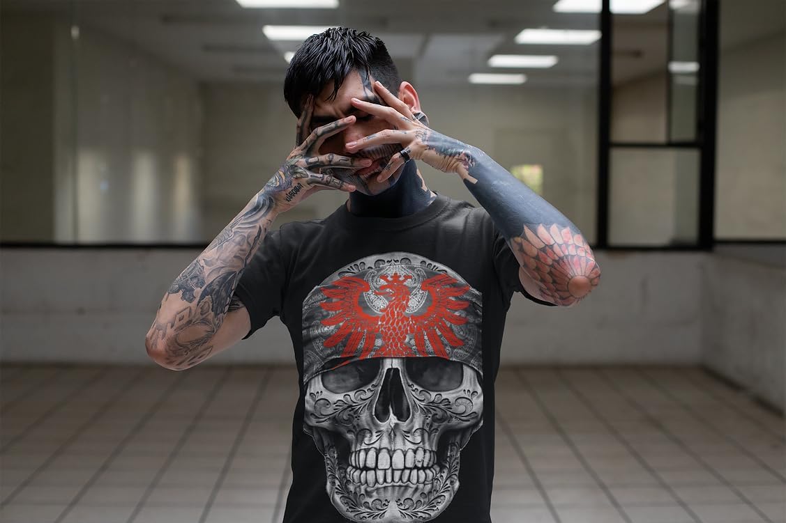 Detalle 2 de Mi Barrio Art Big Skull Frankfurt T-Shirt schwarz (100% Baumwolle) – Größen S bis 3XL