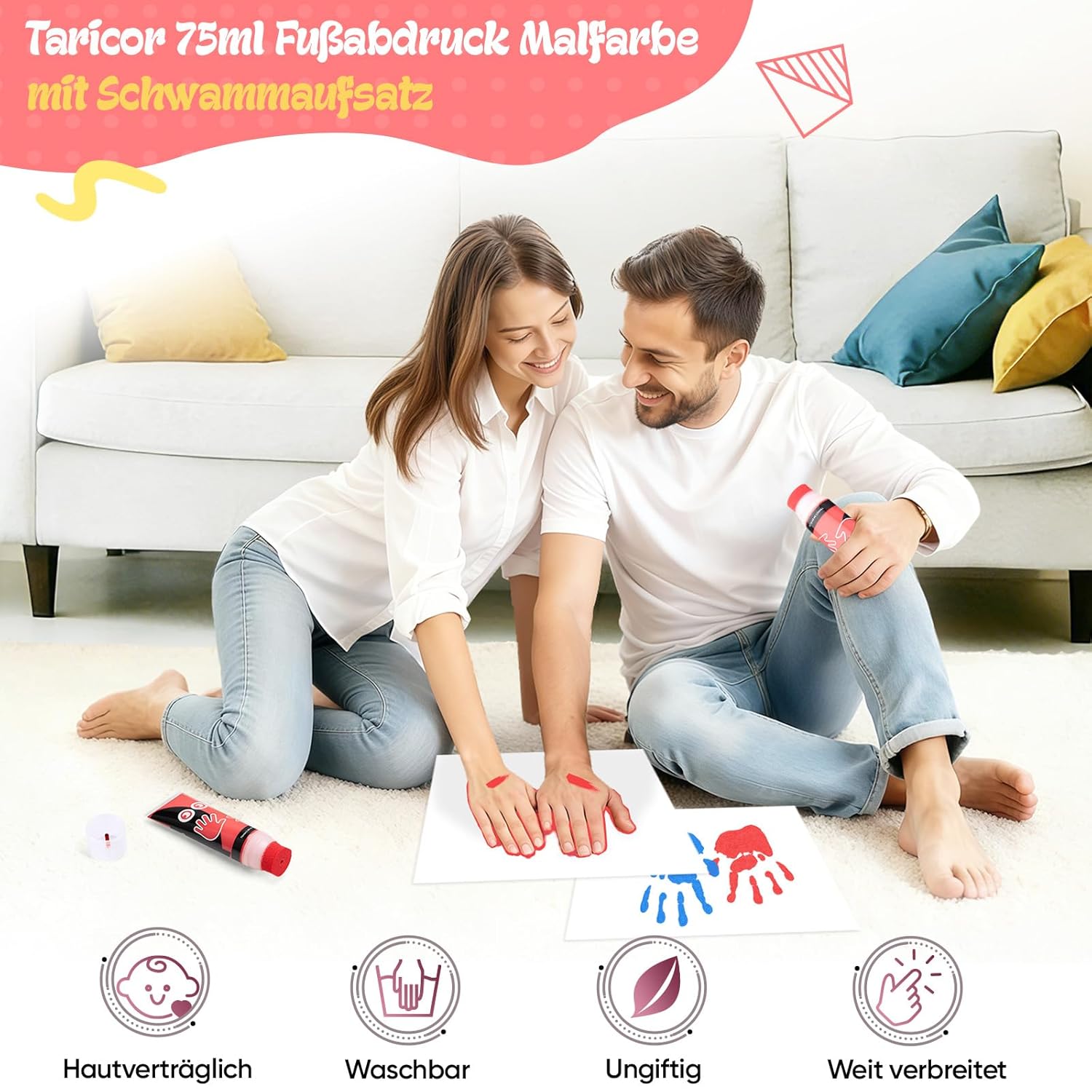 Thumbnail 1 de 75 ml ungiftige DIY-Fingermalfarben für Baby-Handabdruck (Rot) – Hand- und Fußabdruck Set für Neugeborene