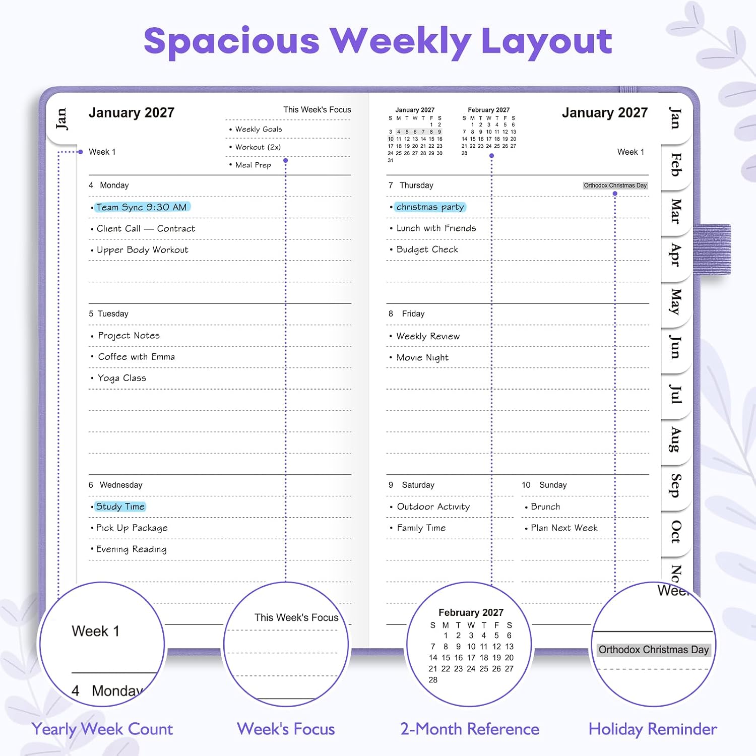 Thumbnail 2 de OMEYA 2027 A6 Weekly and Monthly Planner, Purple, 100gsm Paper