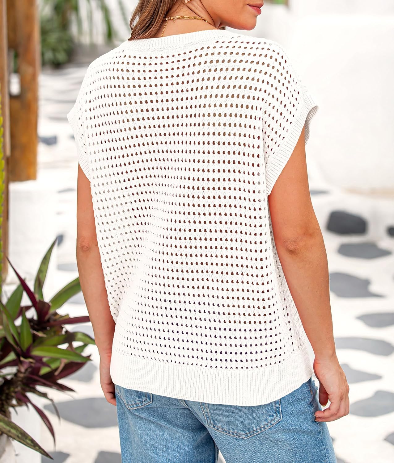 Thumbnail 1 de PRETTYGARDEN Women's Spring Tops 2026 Collection: Crochet Cap Sleeve Knit Top