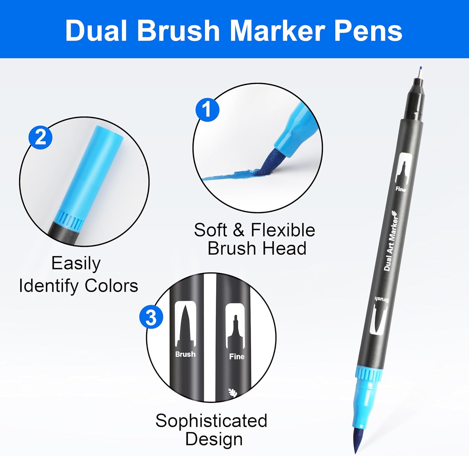 Detalle 2 de Halobios Dual Tip Brush Pens, 36 Colour Colouring Pens – Fine Liner and Brush Markers for Drawing and Calligraphy