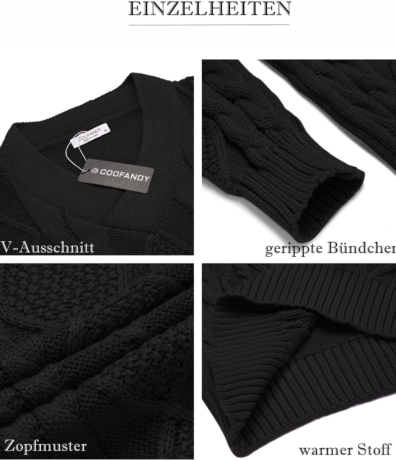 Thumbnail 4 de COOFANDY Maglione Slim Fit Scollo V Treccia