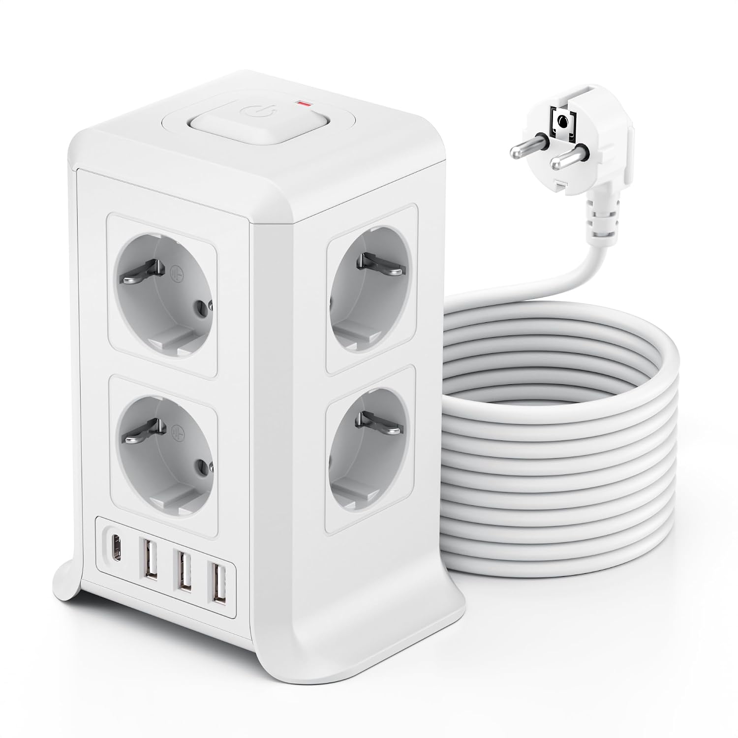Detalle de Mehrfachsteckdose mit 4 USB & 8-fach Steckdosenleiste (USB-A + USB-C) inkl. Schalter und Überspannungsschutz