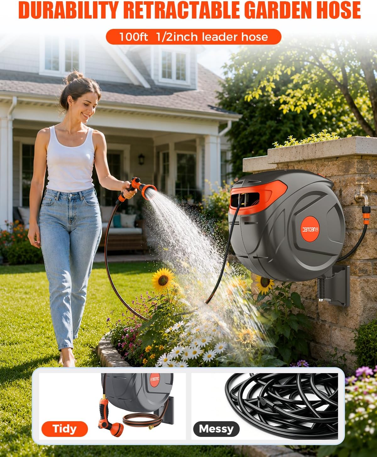 Detalle 2 de Retractable Garden Hose Reel with 1/2-Inch Hose
