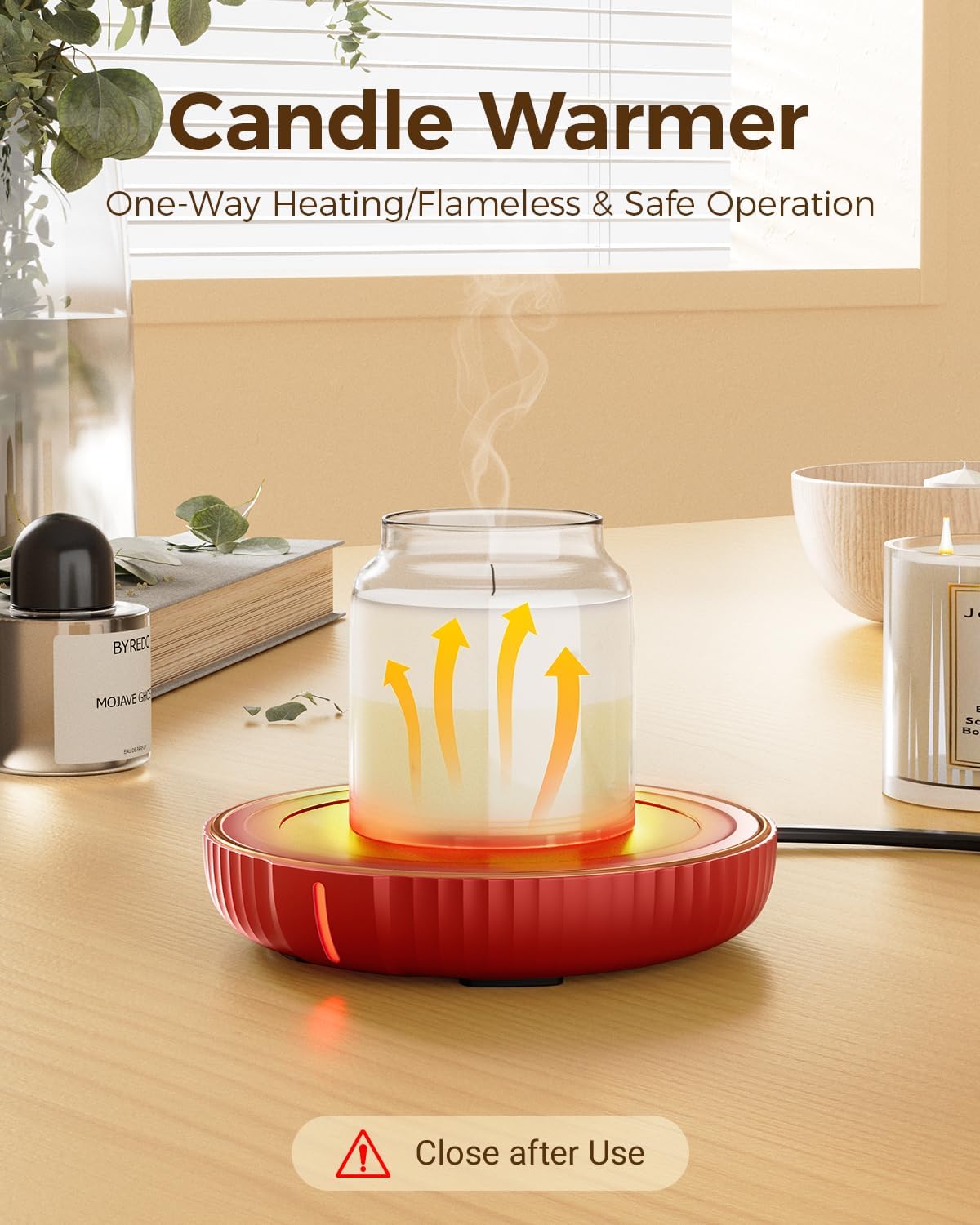 Detalle 2 de House Gem Large Candle Warmer Plate for Mugs and Jar Candles, Red ABS