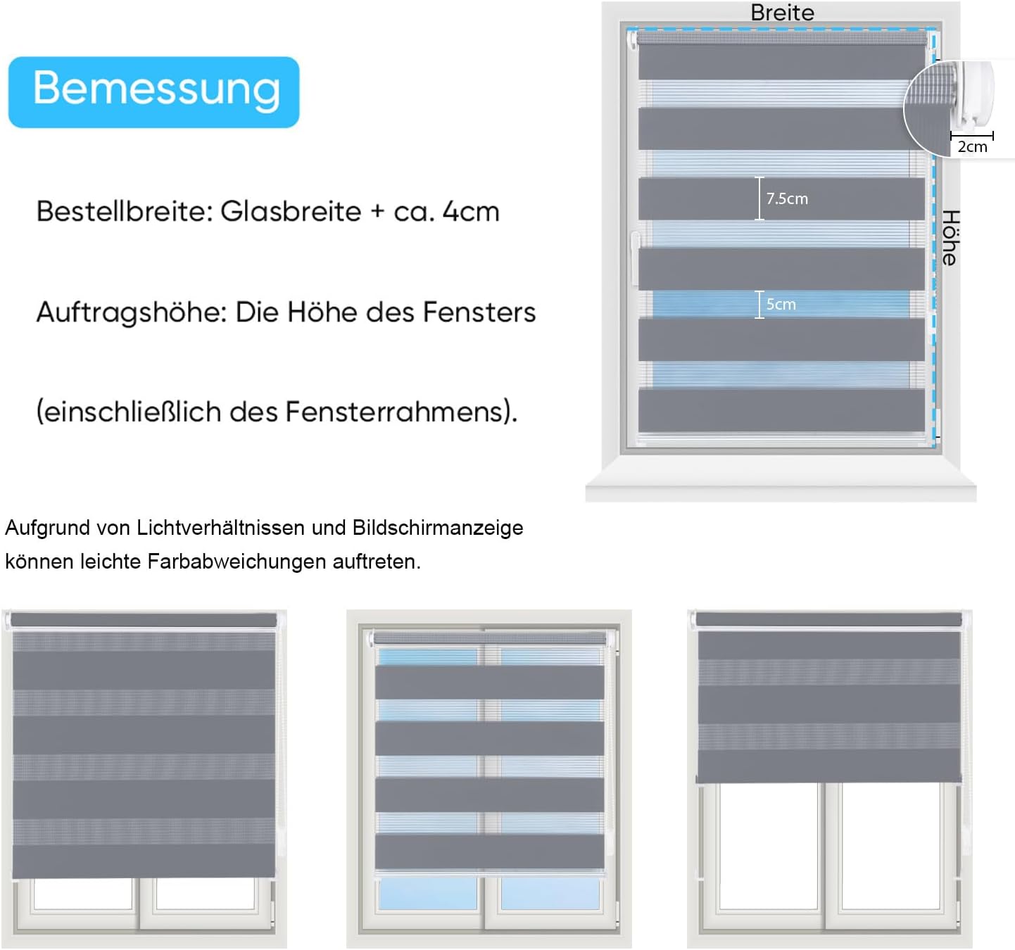 Detalle de Sekey Doppelrollo Klemmfix ohne Bohren für Fenster – 80 cm breit, 80x150 cm, Grau
